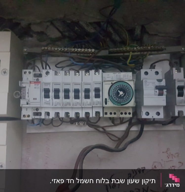 לוח חשמל עם מפסקים וחוטים חשמליים